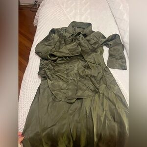 NWOT Zara army green satin Shirt and Bottom Dress Size S